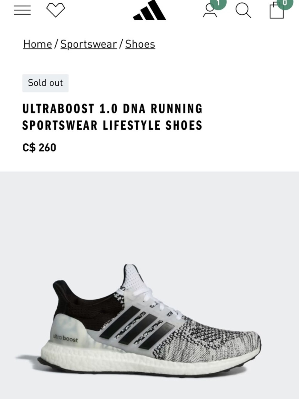 adidas Ultraboost Running Shoes - Black & White